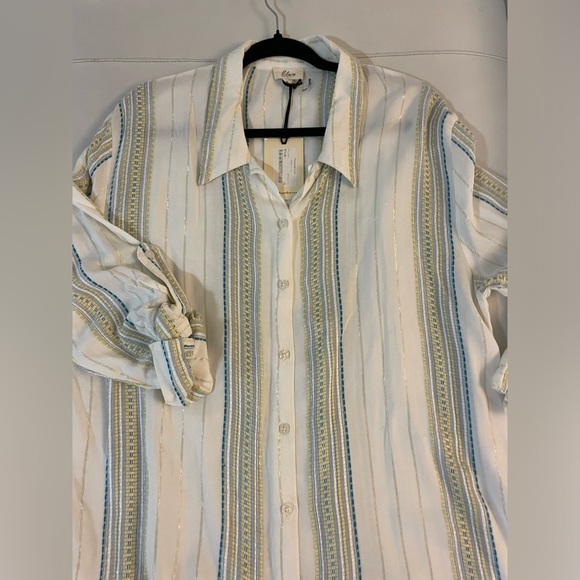NWT Elan White Multi Stripe Button Up Boyfriend Top cover Up Medium - Picture 12 of 13